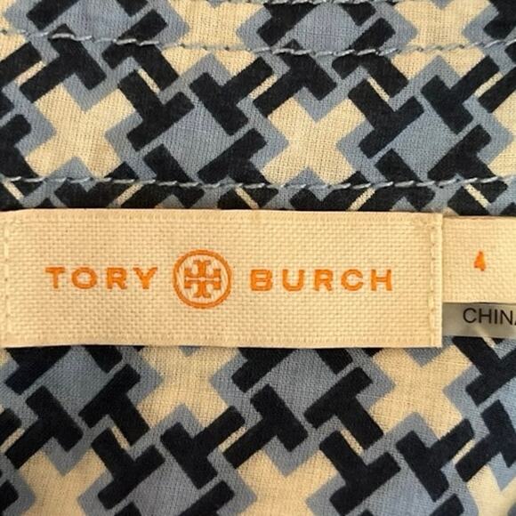Tory Burch Blue White Printed Cross Pocket Casual Button Down Shirt Top Size 4 - Picture 4 of 4